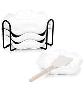 4 Pack Ceramic Spoon Rests for Stove Top – Large, Heat-Resistant Utensil Holders with Metal Stand...