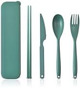 Large Reusable Travel Utensils Set with Case, Plastic Silverware Set for Adults Kids as Travel Pi...