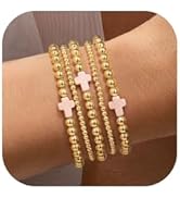 Yoosteel Gold Beaded Bracelets Set for Women, 14K Gold Plated Dainty Round Bead Ball Pearl Cross ...