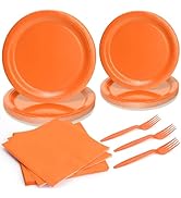 PCLMLES 96pcs Orange Paper Plates Solid Birthday Party Plates and Napkins Disposable Tableware Se...