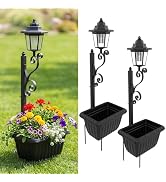 2 Pack Solar Planter Lights Outdoor with Flower Planter, for Patio | 2 in 1 Solar Lamp Post Light...