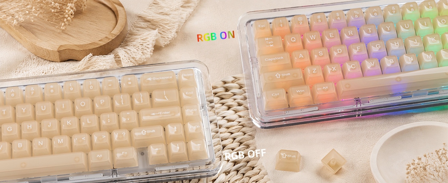 Creamy Khaki Jelly Shine Through Keycaps, Custom Clear Keycaps pbt