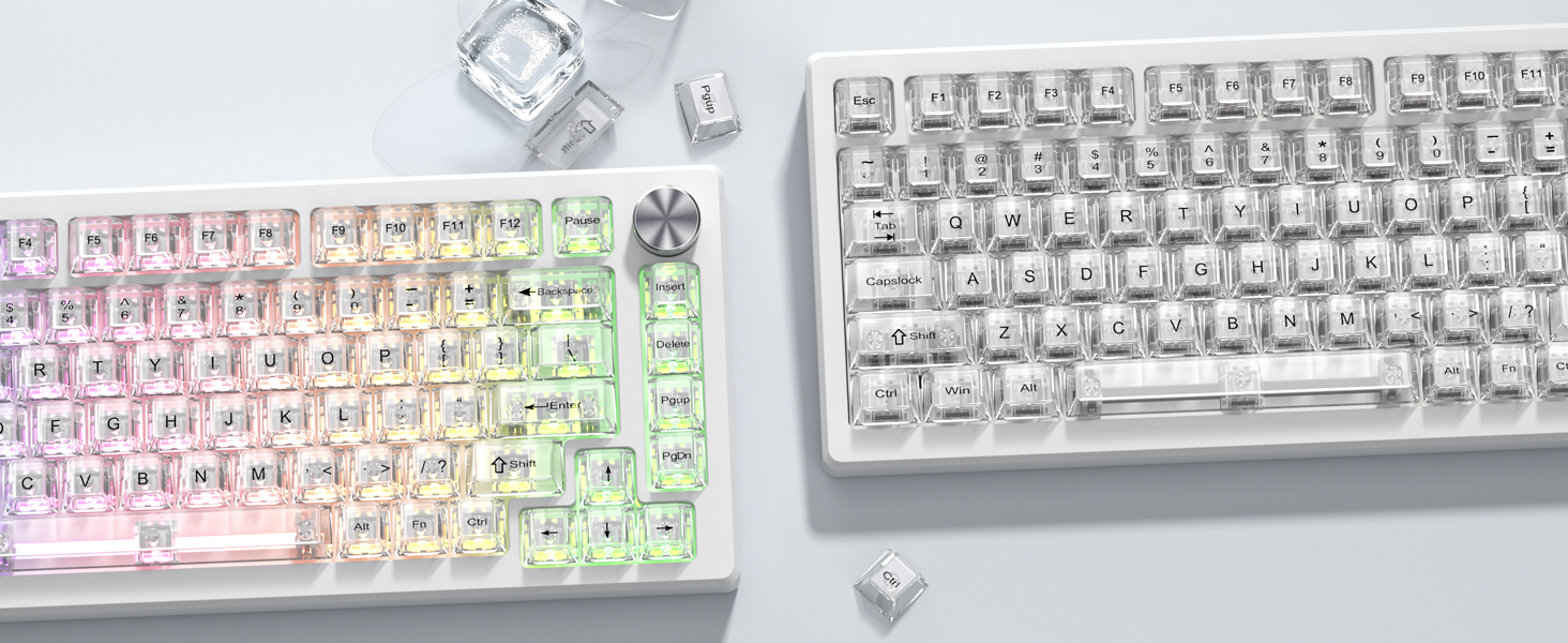 White Clear Keyboard keycaps,Transparent Key caps,Crystal Jelly Keycap Set,Shine Through Key caps