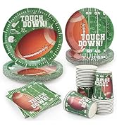 PCLMLES 96pcs Football Paper Plates and Napkins Cups Rugby Field Theme Super Bowl Disposable Tabl...
