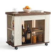 LINSY Folding Top End Table, Rolling Side Table with Universal Wheels, Modern Farmhouse Coffee Ta...