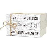 Decorative Books for Home Decor, Wood Book Stack for Table Decor, I Can Do All Things Through Chr...