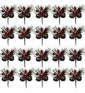 Acronde 20PCS Artificial Pine Picks Christmas Simulation Pine Needle Small Berries Pinecones for ...