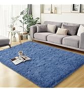 qulint Blue Rugs for Bedroom 3x5, Fluffy Shag 3x5 Area Rug for Boys Room Fuzzy Small Kids Rug, Pl...