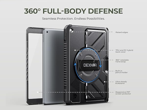 Dexnor for iPad 9th/8th/7th Generation 10.2 inch Case with 360 Rotating Hand Strap