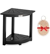 VICTORY RELAX Acacia Corner Shower Stool, Waterproof Spa Foot Rest &amp; Bath Bench with Storage Shel...