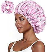 Vettres Cute Double Layer Satin Bonnet with Scrunchie Adjustable Night Caps Print Sleeping Bonnet...