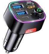 Syncwire Bluetooth 5.3 FM Transmitter Car Adapter 48W (PD 36W &amp; 12W) [Light Switch] [HiFi Bass So...