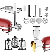 Meat Grinder &amp; Slicer Shredder Attachments for KitchenAid Stand Mixer, Metal Meat Grinder with Sa...