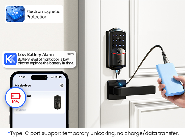 wifi door lock Type C emergency port