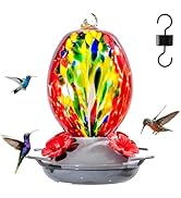 Muse Garden Hand Blown Glass Hummingbird Feeder - 19OZ Plastic Base Humming Bird Feeders for Outd...