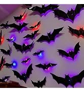 Halloween Bats Wall Decor Set, 3D Bat LED Lighted Stickers, Glowing Bat Decorations Clings for Ha...