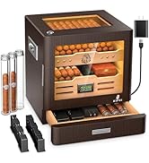 XIFEI Cigar Humidor Cabinet, Glass Top &amp; Adjustable LED Lighting, Digital Hygrometer, 2 Humidifie...