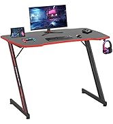 RROCOSIA Large Gaming Desk Z Shaped 39 inch Home Office Gaming Table PC Computer Desk with Headph...