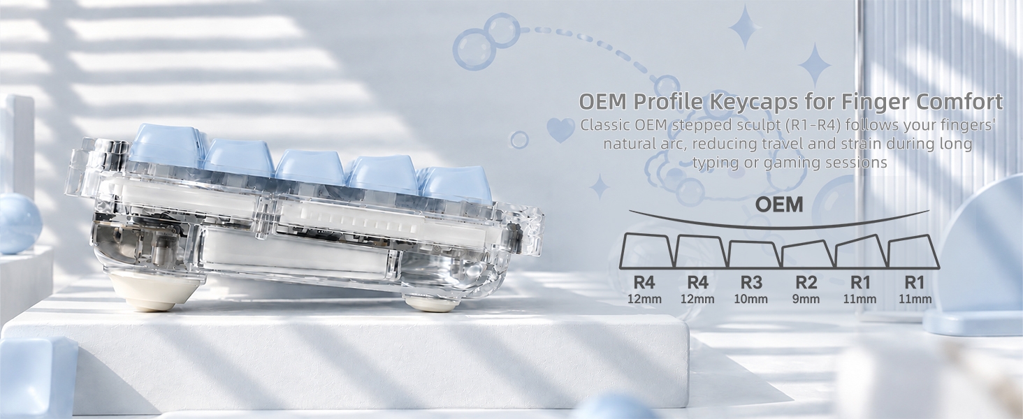 Shine through Keycaps Set OEM Profile, Cute Custom Keycaps, Jelly Keycaps, Clear Cute Keycaps
