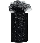 TONIFUL Black Glitter Tulle Roll 6 Inch x 50 Yard Tulle Ribbon for Tutu Skirt, Wedding Christmas ...