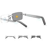Jacuate Smart Glasses,Rimless Photochromic Bluetooth Glasses with Speaker&amp;Open-Ear HD Sound Mic- ...