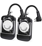 24 Hour Outdoor Mechanical Timer Switch with Two Ground Outlets, Variable On/Off Setting Every 30...