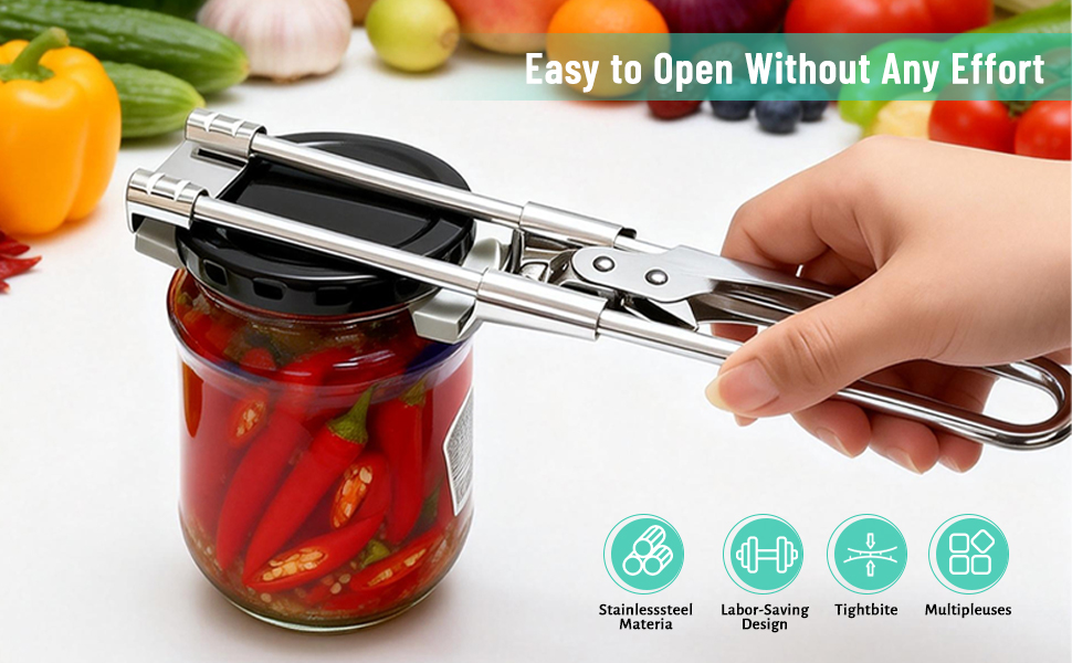 Hand using a labor-saving jar opener in kitchen