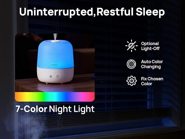 Operating at ultra-low 24 db, and light-off design, allowing all-night undisturbed, restful sleep