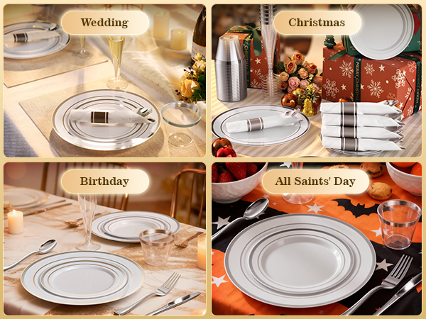 Silver Disposable Plastic Dinnerware Set