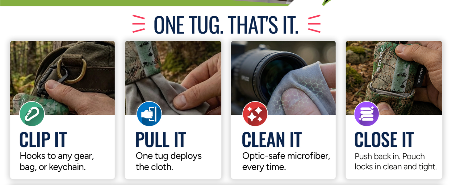 Ultra Microfiber Lens Cleaner Bottom Clip-On Pouch Washable Binoculars, Scopes, Glasses, Screens