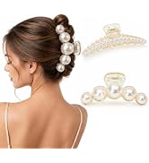 Bphne 2 Pack Pearl Hair Clips for Women – Large Resin Claw Clips with Faux Pearls, Non Slip Stron...