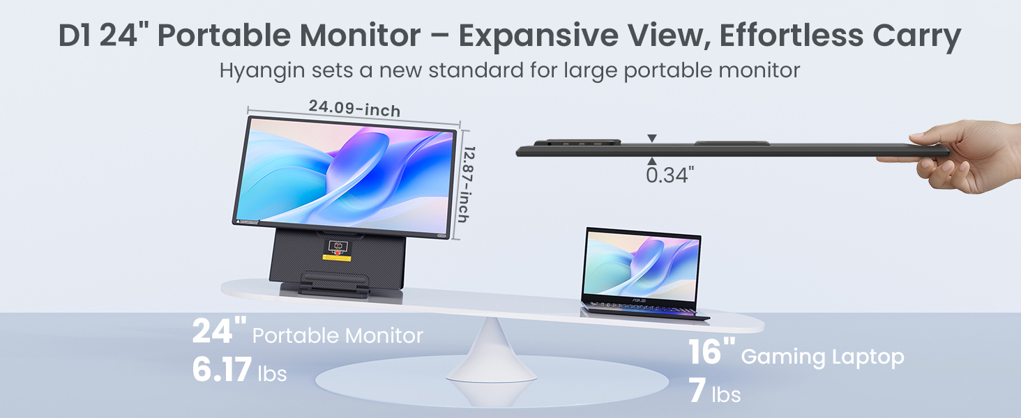 D1 24&amp;#34; Portable Monitor - Expansive View, Effortless Carry