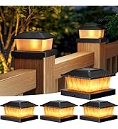 btfarm 4x4 Solar Flame Post Cap Lights Outdoor, 4 Pack Flickering Flame Fence Deck Post Lights, W...