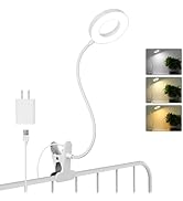 Desk Clip on Lamp for Reading Home Office, with 5V 2A Adapter, 10 Dimmable Brightness 3 Modes, Cl...