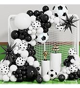 Soccer Balloon Garland Arch Kit - Black and White Football Print Balloons Arch Kit with Foil Foot...