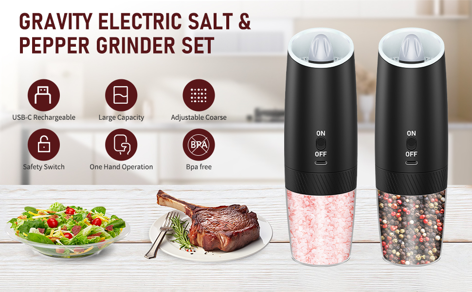 Gravity Electric Salt and Pepper Grinder Set