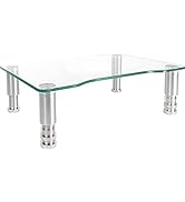 Clear Tempered Glass Computer Monitor Riser with Height Adjustable Multi Media Desktop Stand for ...