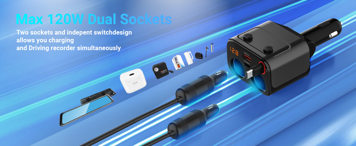 120W Max Cigarette Lighter Splitter
