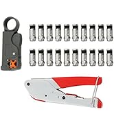 FLK Tech Crimping Tool Set Compression Tool and Cable Stripper for RG59 RG6 with 20pcs Black F Co...