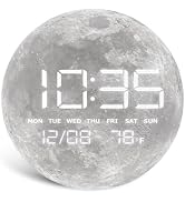 HOMLOVE Digital Desk Clock with Large LED Display, Moon Modern Date Temperature Clock [TYPC-in] f...