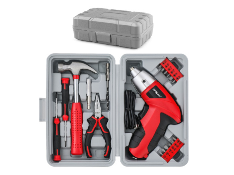 Hi-Spec 19pc 3.6V Red USB Small Power Screwdriver &amp;amp;amp; Home DIY Tool Kit Set