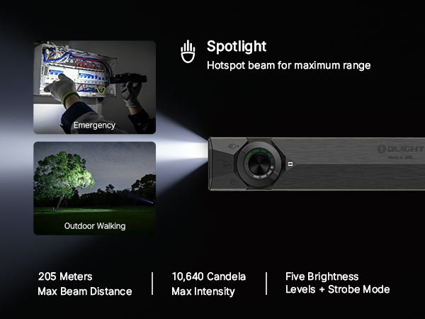 The Spotlight provides a wide illumination area and is suitable for camping
