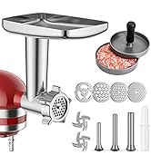 Metal Meat Grinder Attachment For KitchenAid Stand Mixer, Sausage Stuffer, Burger Press, Food Gri...