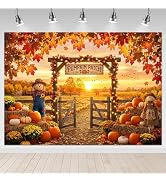 Mocsicka Fall Pumpkin Patch Backdrop 7x5ft Autumn Happy Fall Maple Leaves Barn Farm Photo Backgro...