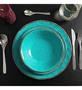 LEHAHA Rustic Melamine Dinnerware Sets, 12-piece Dishes Plastic Dinnerware Set for 4, Break-resis...