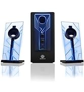 GOgroove BassPULSE 2.1 Computer Speakers with Blue LED Glow Lights and Powered Subwoofer - Gaming...