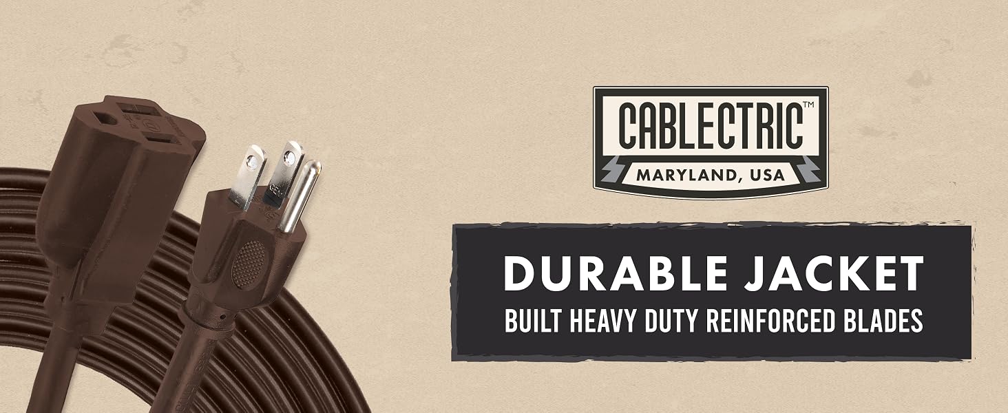 Cablectric_Brown Extension Cord 16 Gauge Cord - 6ft, 10ft, 25ft, &amp; 50 ft
