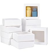 BENECREAT 16Packs 5.5x5.5x2inch Clear PVC Square Window Gift Boxes, White Kraft Paper Present Box...
