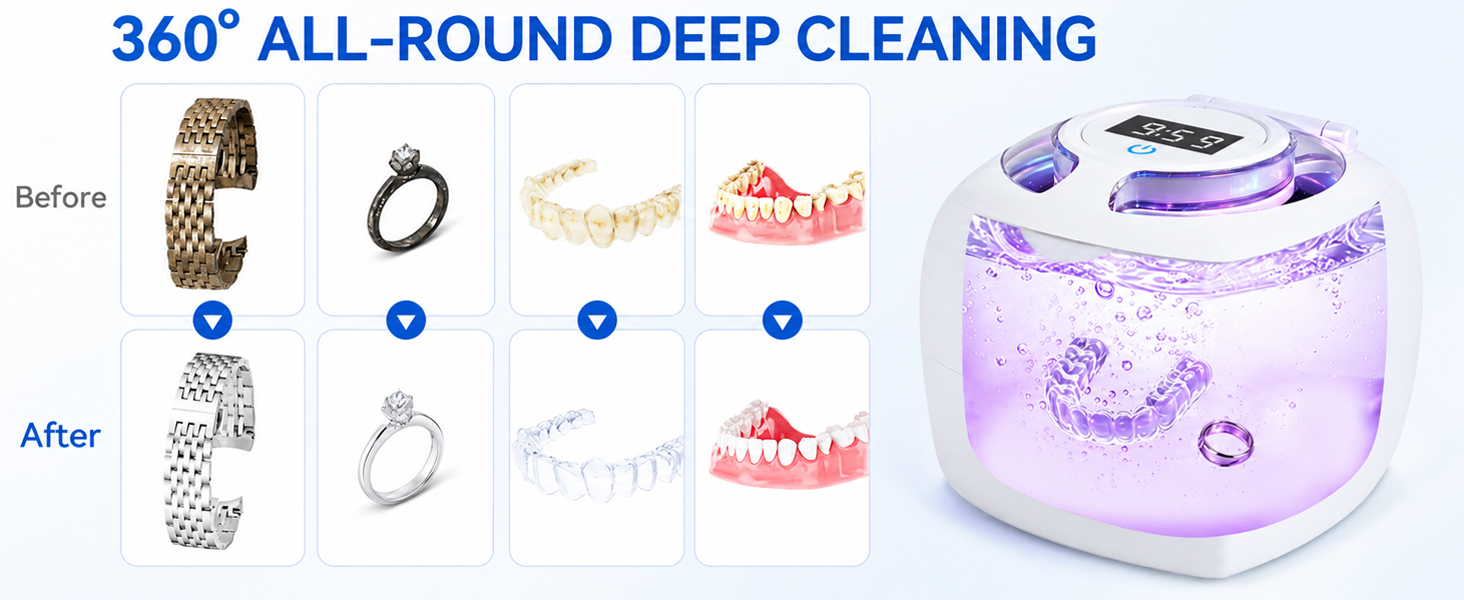 Ultrasonic Retainer Cleaner 48khz Compact Rechargeable Retainer Cleaner Low Noise Digital Timer