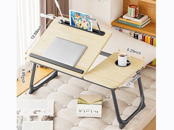 Adjustable Bed Table with USB Charge Port, Foldable Laptop Table with 5 Adjustable Angles